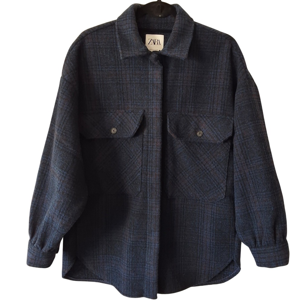 Zara Women S Plaid Oversized Hidden Button Shacket Eclectic Grandpa Grunge Cozy